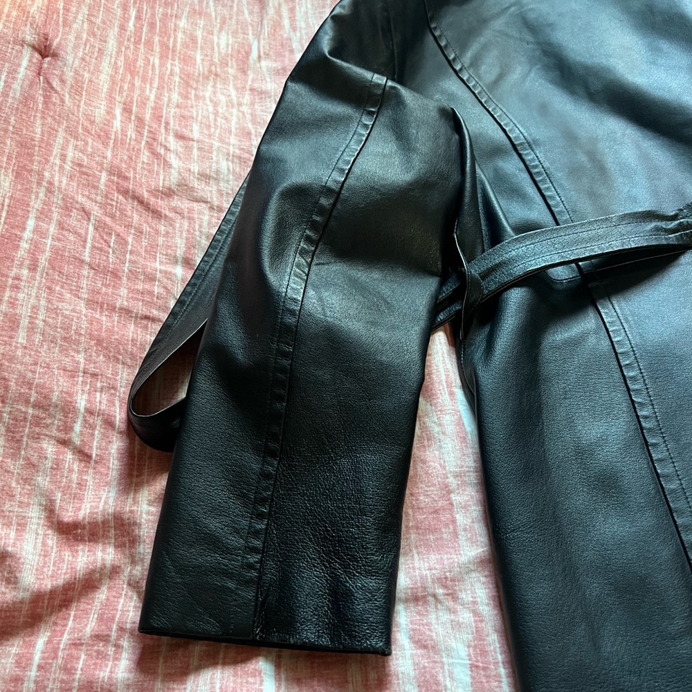BAGATELLE Vintage Black Leather Hooded Trench Coat sz M - Picture 14 of 16